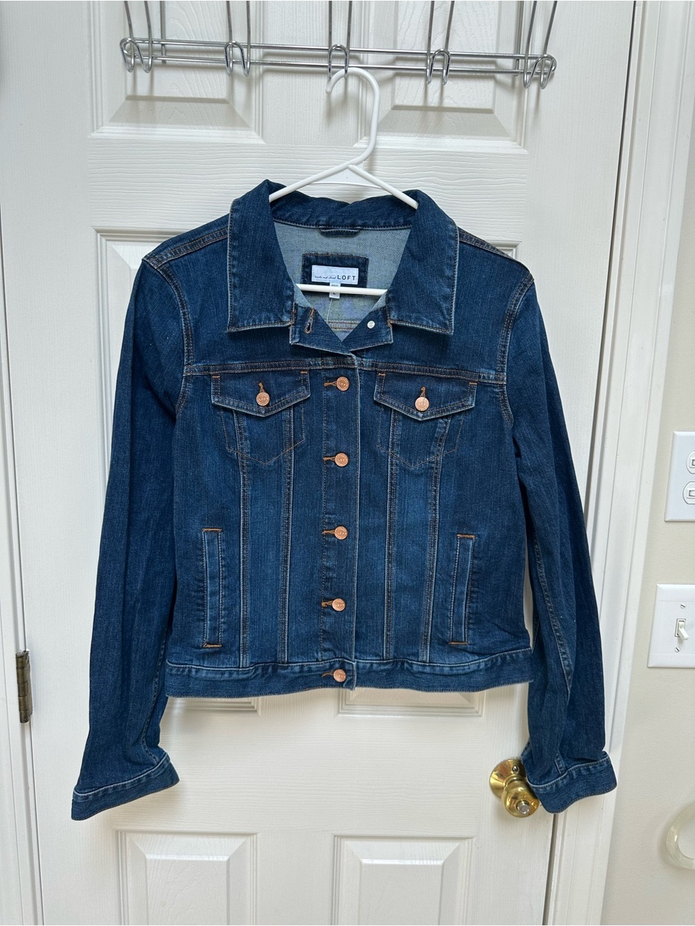 NWT LOFT Dark Blue Denim Jean Jacket with Copper Buttons